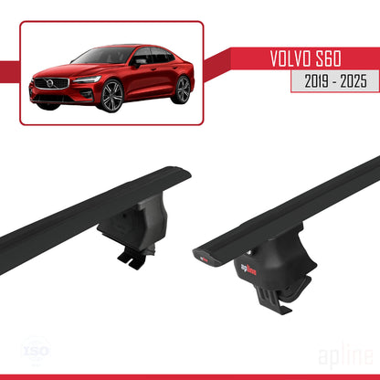 Compatible avec Volvo S60 III 2019-2025 ACE-4 Barres de Toit Railing Porte-Bagages de Voiture Noir Aluminium 2 Barres
