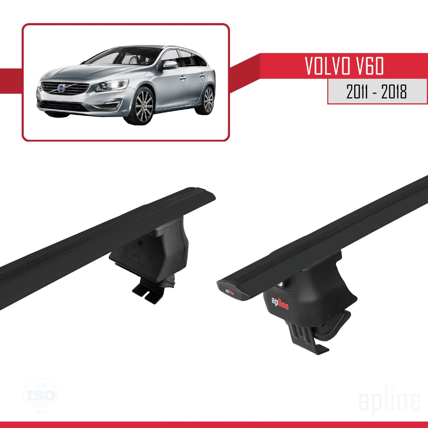 Compatible avec Volvo V60 2011-2018 ACE-4 Barres de Toit Railing Porte-Bagages de Voiture Noir Aluminium 2 Barres