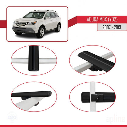 Kompatibel mit Acura MDX (YD2) 2007-2013 Basismodell Dachgepäckträger, schwarzes Aluminium, 2 Stangen