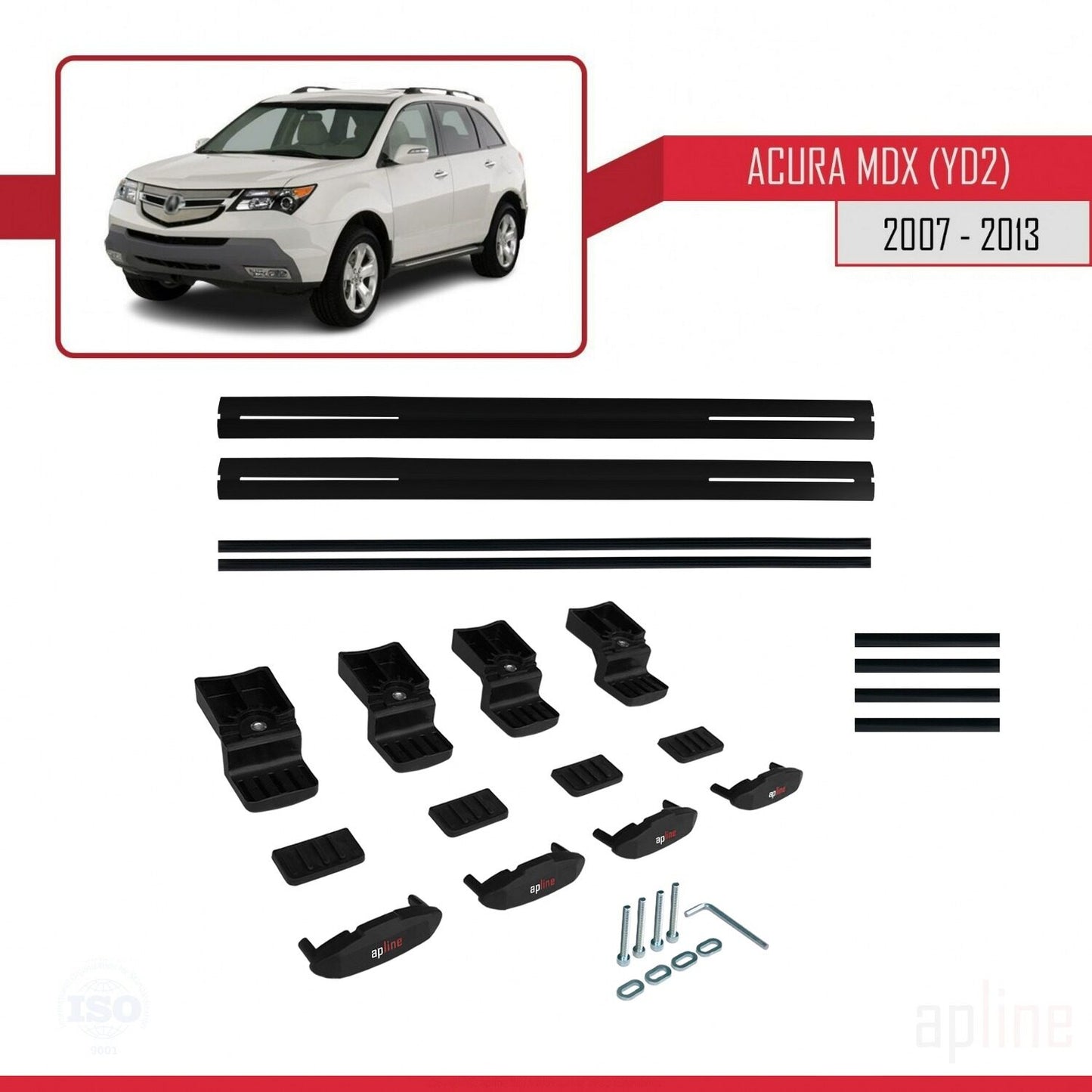 Kompatibel mit Acura MDX (YD2) 2007-2013 Basismodell Dachgepäckträger, schwarzes Aluminium, 2 Stangen