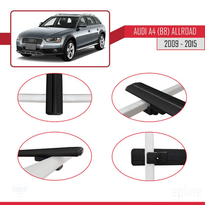 Kompatibel mit A4 (B8) Allroad 2009-2015 Basismodell Dachgepäckträger, schwarzes Aluminium, 2 Stangen