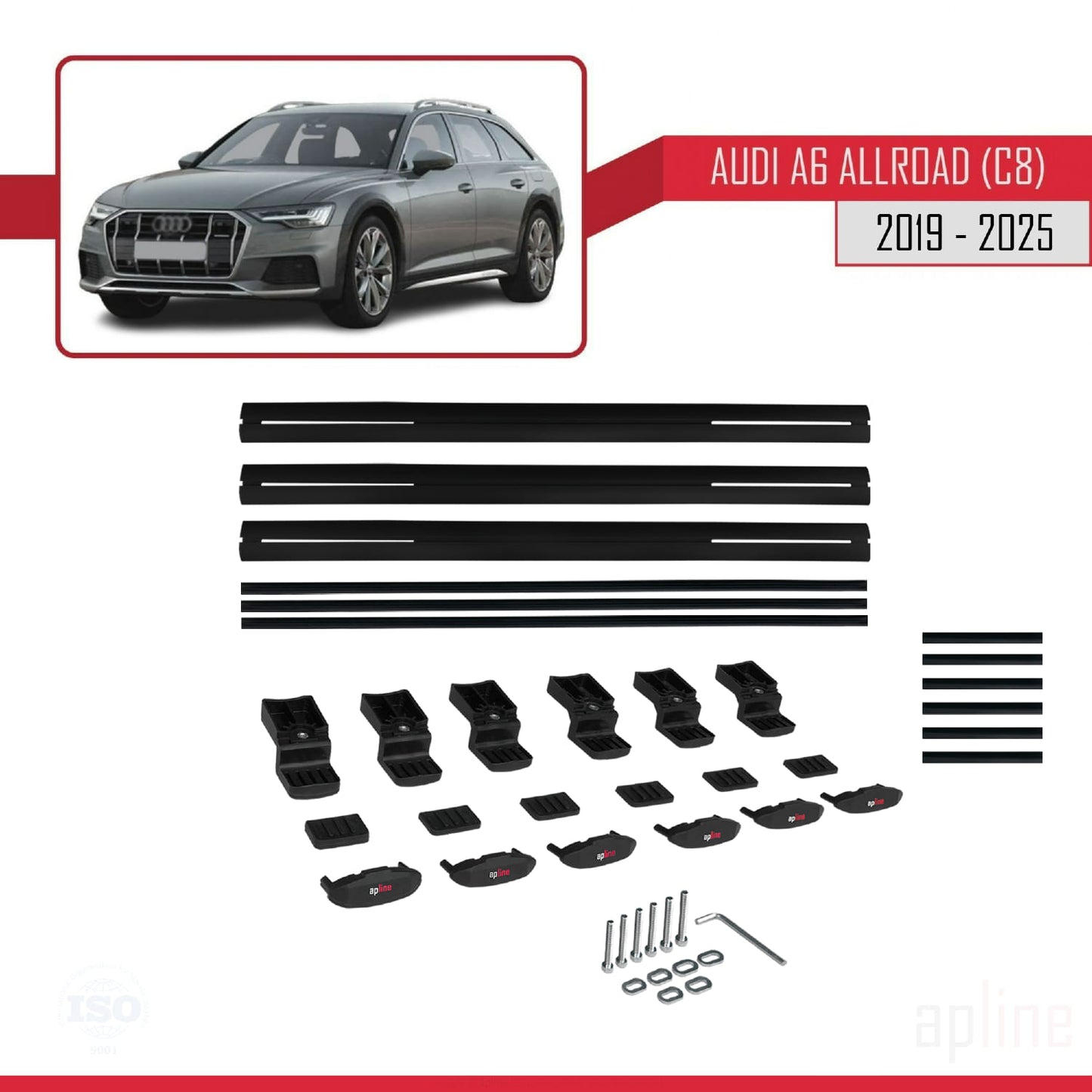 Compatible avec A6 (C8) Allroad 2019-2025 BASIC Model Barres de Toit Railing Porte-Bagages de Voiture Noir Aluminium 3 Barres