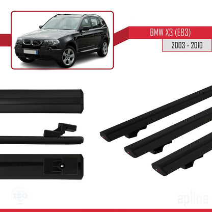 Kompatibel mit BMW X3 (E83) 2003-2010 Basismodell Dachgepäckträger, schwarzes Aluminium, 3-teilig