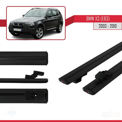 Kompatibel mit BMW X3 (E83) 2003-2010 Basismodell Dachgepäckträger, schwarzes Aluminium, 2 Stangen