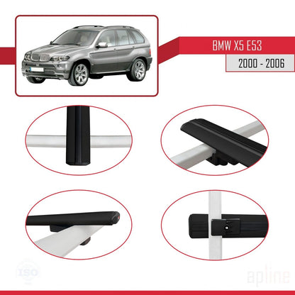 Compatible avec BMW X5 (E53) 2000-2006 BASIC Model Barres de Toit Railing Porte-Bagages de Voiture Noir Aluminium 2 Barres