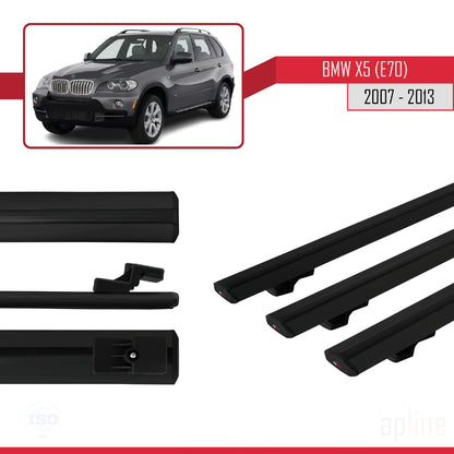 Compatible avec BMW X5 (E70) 2007-2013 BASIC Model Barres de Toit Railing Porte-Bagages de Voiture Noir Aluminium 3 Barres