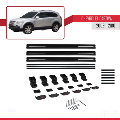 Kompatibel mit Chevrolet Captiva 2006-2010 Basismodell Dachgepäckträger, schwarzes Aluminium, 3 Stangen