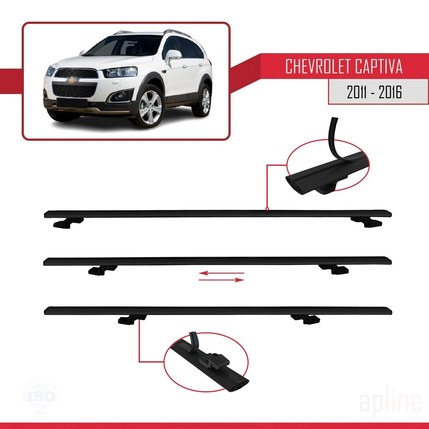 Compatible avec Chevrolet Captiva 2011-2015 BASIC Model Barres de Toit Railing Porte-Bagages de Voiture Noir Aluminium 2 Barres