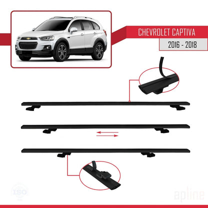 Compatible avec Chevrolet Captiva 2016-2018 BASIC Model Barres de Toit Railing Porte-Bagages de Voiture Noir Aluminium 2 Barres