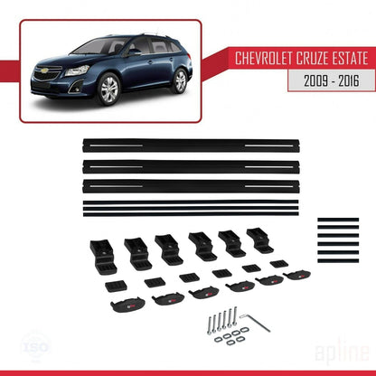 Compatible avec Chevrolet Cruze (J300) 2009-2016 BASIC Model Barres de Toit Railing Porte-Bagages de Voiture Noir Aluminium 3 Barres