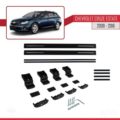 Kompatibel mit Chevrolet Cruze (J300) 2009-2016 Basismodell Dachgepäckträger, schwarzes Aluminium, 2 Stangen