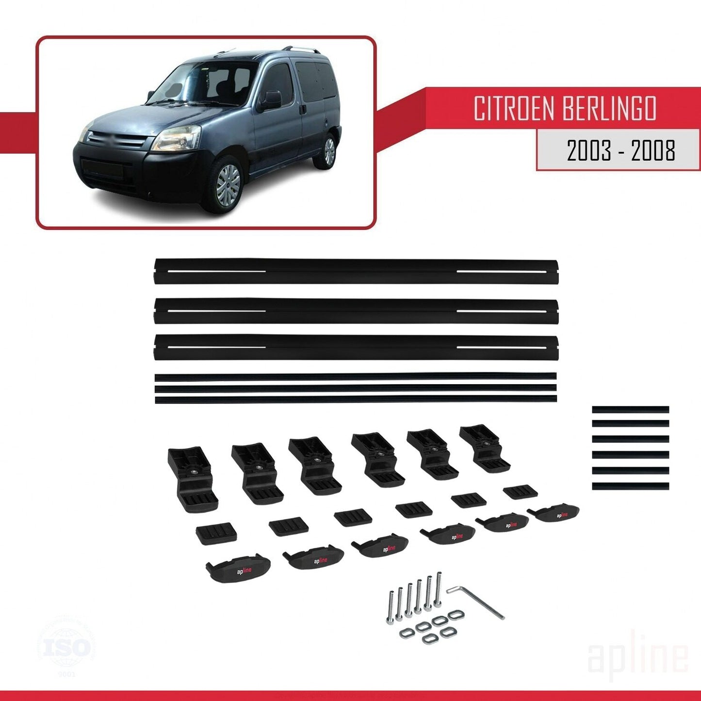 Compatible with Citroen Berlingo (M59) 2003-2008 BASIC Model Car Roof Rack Cross Bar Black Aluminium 3 Bars