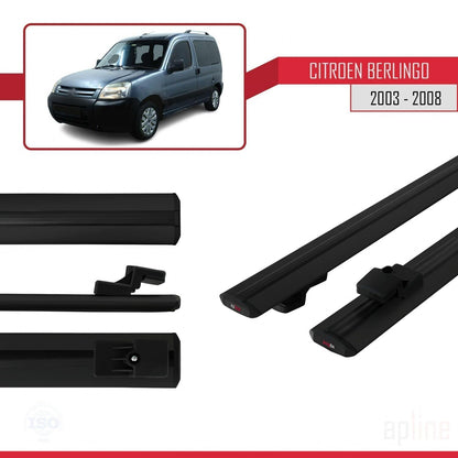Compatible with Citroen Berlingo (M59) 2003-2008 BASIC Model Car Roof Rack Cross Bar Black Aluminium 2 Bars
