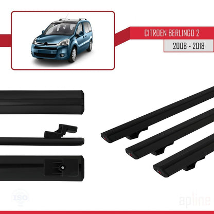 Compatible with Citroen Berlingo 2 (B9) 2008-2018 BASIC Model Car Roof Rack Cross Bar Black Aluminium 3 Bars