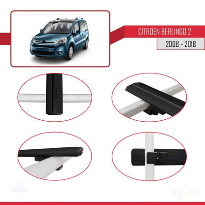 Compatible with Citroen Berlingo 2 (B9) 2008-2018 BASIC Model Car Roof Rack Cross Bar Black Aluminium 3 Bars