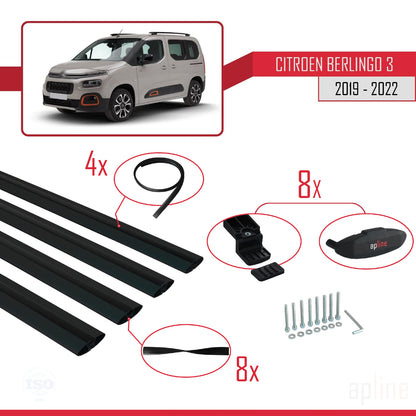 Compatible avec Citroen Berlingo 3 (K9) 2019-2022 BASIC Model Barres de Toit Railing Porte-Bagages de Voiture Noir Aluminium 4 Barres