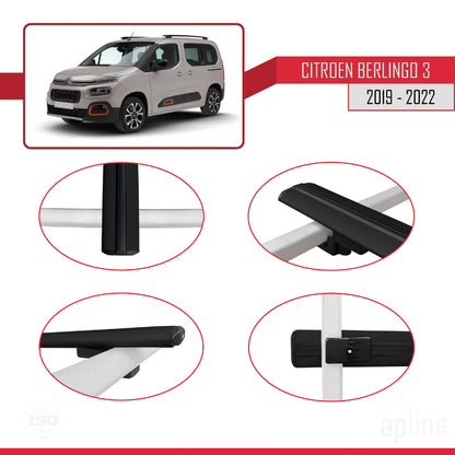 Compatible avec Citroen Berlingo 3 (K9) 2019-2022 BASIC Model Barres de Toit Railing Porte-Bagages de Voiture Noir Aluminium 2 Barres