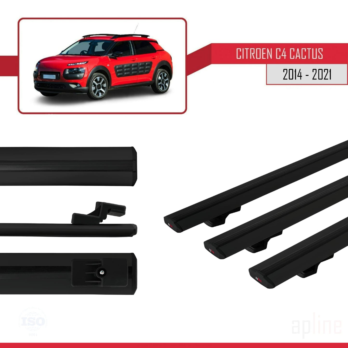 Compatible avec Citroen C4 Cactus 2014-2021 BASIC Model Barres de Toit Railing Porte-Bagages de Voiture Noir Aluminium 3 Barres