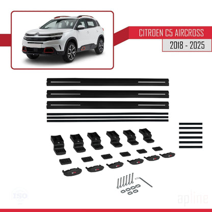 Kompatibel mit Citroen C5 Aircross 2018-2025 Basismodell Dachgepäckträger, Gepäckträger, schwarzes Aluminium, 3 Stangen