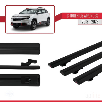 Kompatibel mit Citroen C5 Aircross 2018-2025 Basismodell Dachgepäckträger, Gepäckträger, schwarzes Aluminium, 3 Stangen