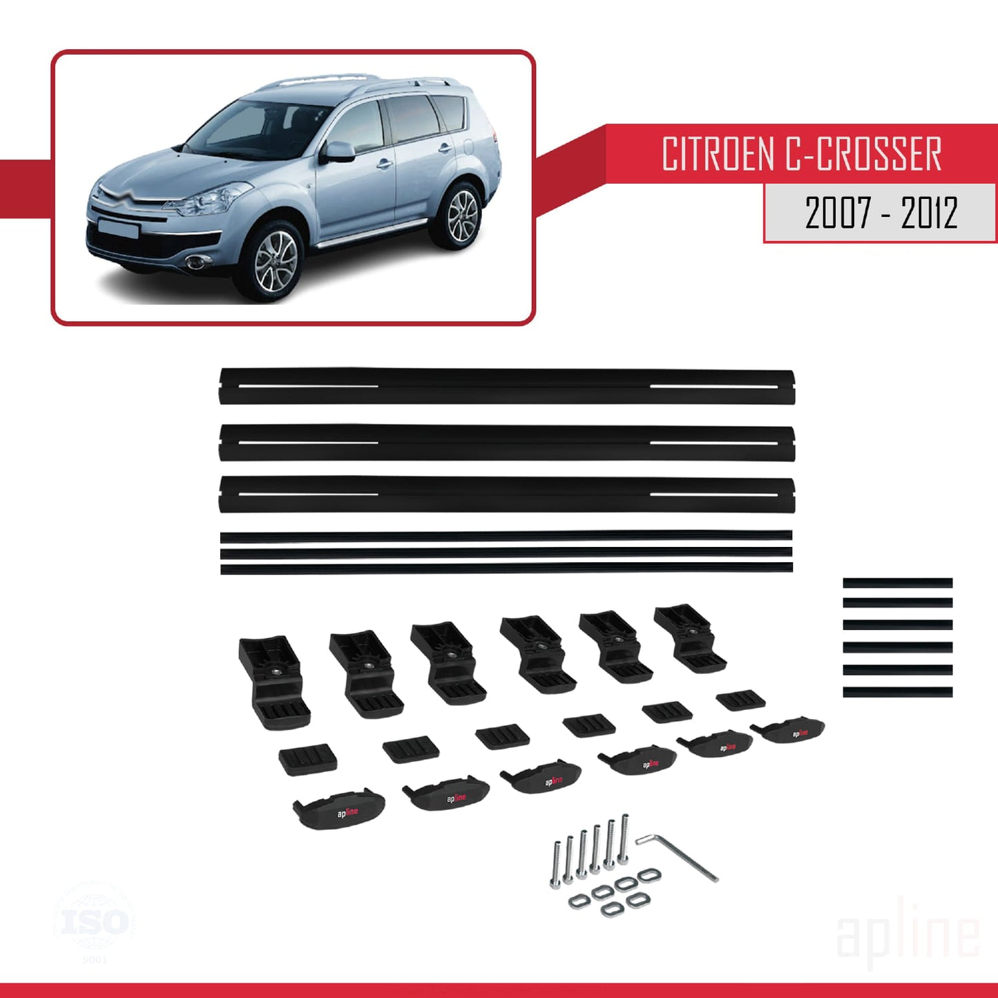 Compatible avec Citroen C-Crosser 2007-2012 BASIC Model Barres de Toit Railing Porte-Bagages de Voiture Noir Aluminium 3 Barres