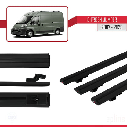 Kompatibel mit Citroen Jumper 2 2007-2025 Basismodell Dachgepäckträger, schwarzes Aluminium, 3-teilig