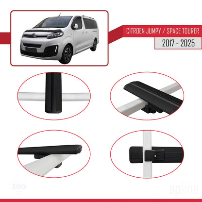 Kompatibel mit Citroen Jumpy 3 (K0) Space Tourer 2017-2025 BASIC Modell Dachgepäckträger, schwarzes Aluminium, 3 Stangen