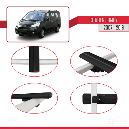 Compatible avec Citroen Jumpy 2 (G9) 2007-2016 BASIC Model Barres de Toit Railing Porte-Bagages de Voiture Noir Aluminium 4 Barres