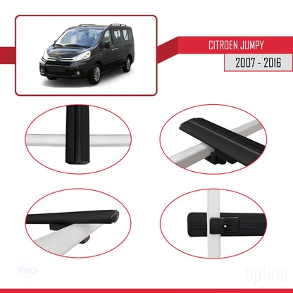Compatible avec Citroen Jumpy 2 (G9) 2007-2016 BASIC Model Barres de Toit Railing Porte-Bagages de Voiture Noir Aluminium 2 Barres