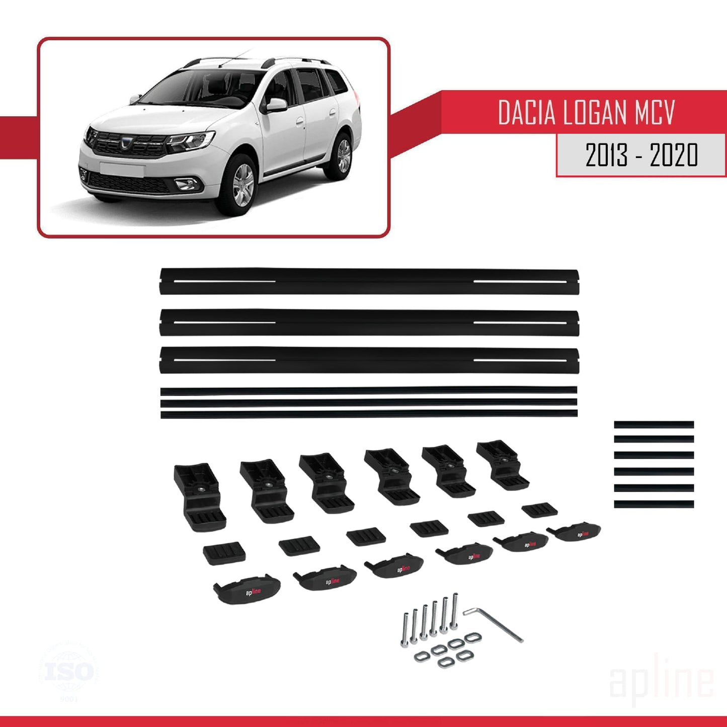 Compatible avec Dacia Logan 2 MCV (K52) 2013-2020 BASIC Model Barres de Toit Railing Porte-Bagages de Voiture Noir Aluminium 3 Barres