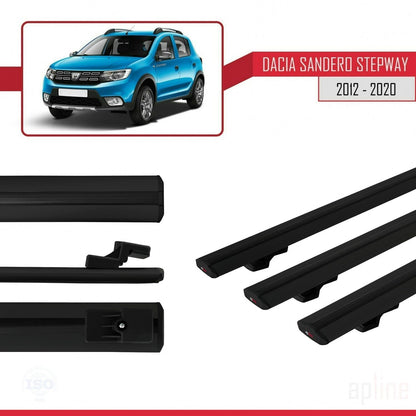 Kompatibel mit Dacia Sandero Stepway 2 2012-2020 Basismodell Dachgepäckträger, schwarzes Aluminium, 3-Stangen