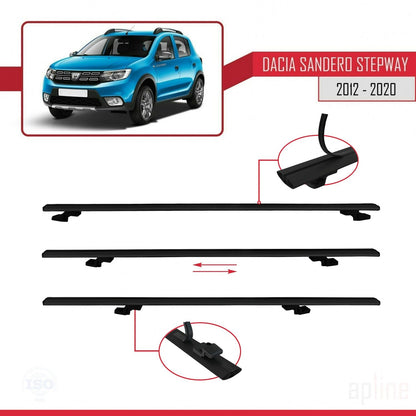 Kompatibel mit Dacia Sandero Stepway 2 2012-2020 Basismodell Dachgepäckträger, schwarzes Aluminium, 3-Stangen