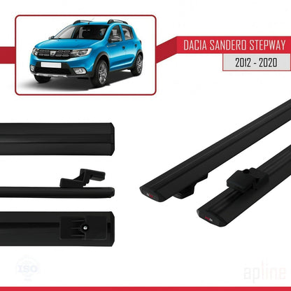 Kompatibel mit Dacia Sandero Stepway 2 2012-2020 Basismodell Dachgepäckträger, schwarzes Aluminium, 2 Stangen