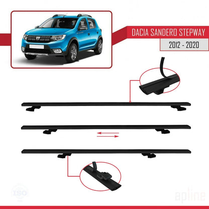 Kompatibel mit Dacia Sandero Stepway 2 2012-2020 Basismodell Dachgepäckträger, schwarzes Aluminium, 2 Stangen
