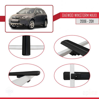 Kompatibel mit Daewoo Winstorm MaXX 2006-2011 BASIC Modell Dachgepäckträger, schwarzes Aluminium, 2 Stangen