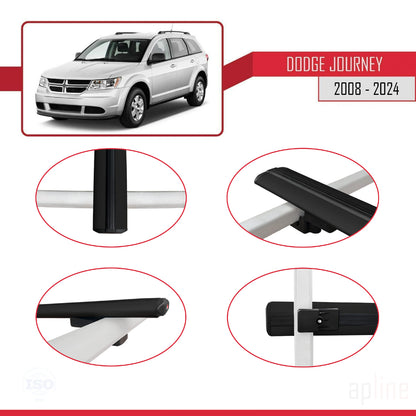 Kompatibel mit Dodge Journey 2008-2024 Basismodell Dachgepäckträger, schwarzes Aluminium, 3 Stangen