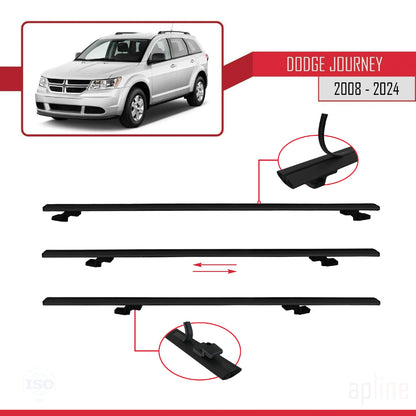 Kompatibel mit Dodge Journey 2008-2024 Basismodell Dachgepäckträger, schwarzes Aluminium, 2 Stangen