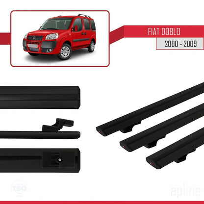 Kompatibel mit Fiat Doblo 2000-2009 Basismodell Dachgepäckträger, schwarzes Aluminium, 3-Stangen