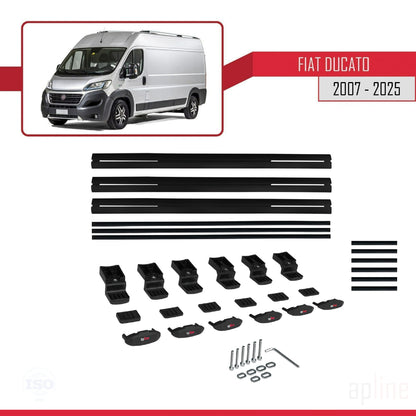Kompatibel mit Fiat Ducato 3 2007-2025 Basismodell Dachgepäckträger, Gepäckträger, schwarzes Aluminium, 3 Stangen