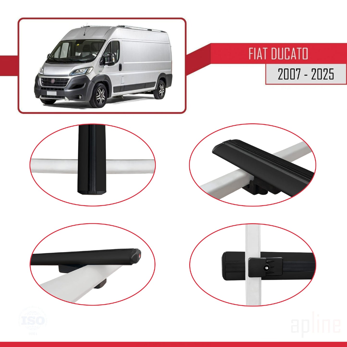 Kompatibel mit Fiat Ducato 3 2007-2025 Basismodell Dachgepäckträger, schwarzes Aluminium, 2 Stangen