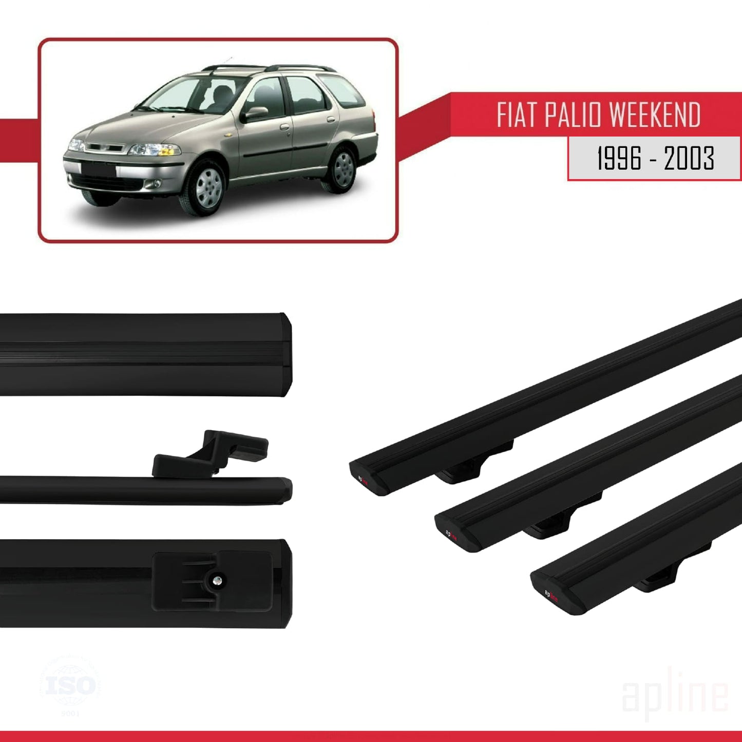 Compatible avec Fiat Palio (178) Weekend 1996-2003 BASIC Model Barres de Toit Railing Porte-Bagages de Voiture Noir Aluminium 3 Barres