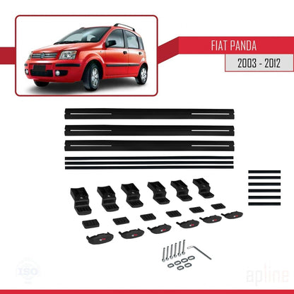 Kompatibel mit Fiat Panda 2 (169) 2003-2012 Basismodell Dachgepäckträger, schwarzes Aluminium, 3 Stangen