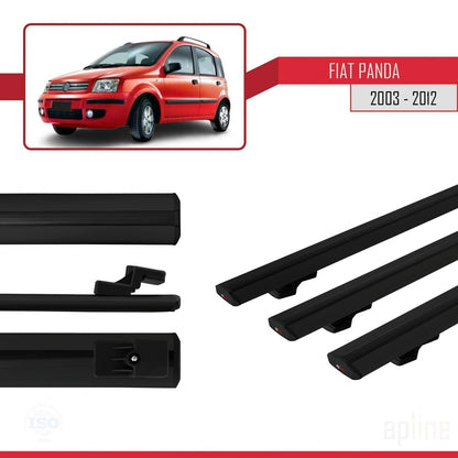 Kompatibel mit Fiat Panda 2 (169) 2003-2012 Basismodell Dachgepäckträger, schwarzes Aluminium, 3 Stangen