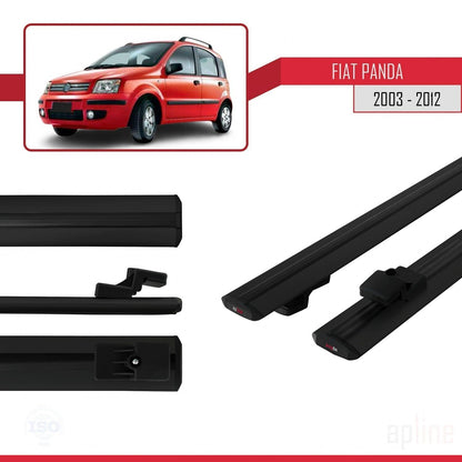 Kompatibel mit Fiat Panda 2 (169) 2003-2012 Basismodell Dachgepäckträger, schwarzes Aluminium, 2 Stangen