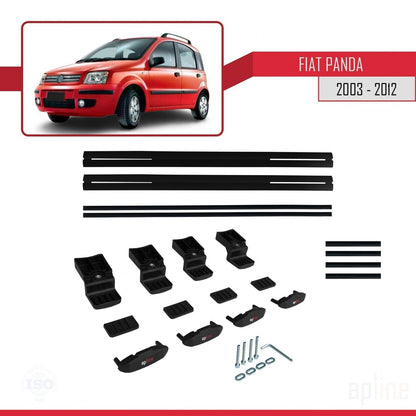 Kompatibel mit Fiat Panda 2 (169) 2003-2012 Basismodell Dachgepäckträger, schwarzes Aluminium, 2 Stangen