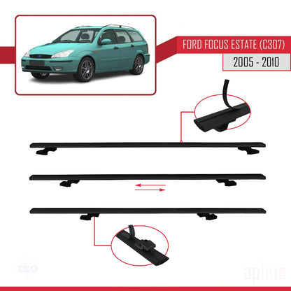 Compatible with Ford Focus 2 (C307) SW 2005-2010 BASIC Model Car Roof Rack Cross Bar Black Aluminium 2 Bars