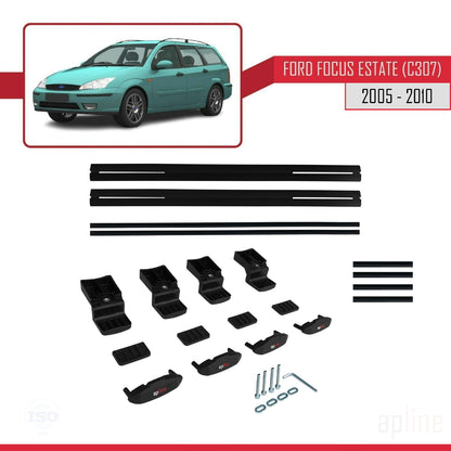Compatible with Ford Focus 2 (C307) SW 2005-2010 BASIC Model Car Roof Rack Cross Bar Black Aluminium 2 Bars