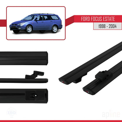 Compatible with Ford Focus (C170) SW 1998-2004 BASIC Model Car Roof Rack Cross Bar Black Aluminium 2 Bars