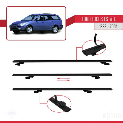 Compatible with Ford Focus (C170) SW 1998-2004 BASIC Model Car Roof Rack Cross Bar Black Aluminium 2 Bars