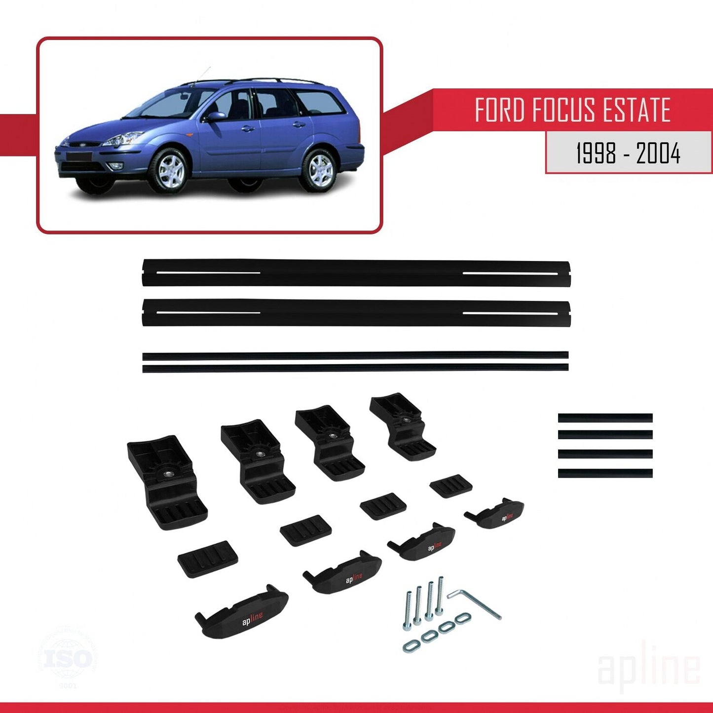Compatible with Ford Focus (C170) SW 1998-2004 BASIC Model Car Roof Rack Cross Bar Black Aluminium 2 Bars